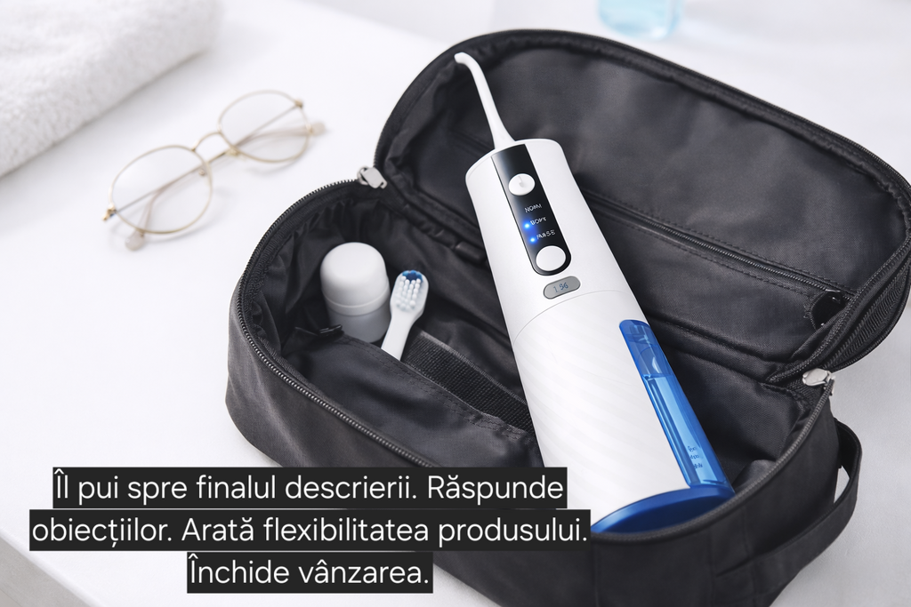 Irigator Bucal S-Eye OptiSmile Portabil cu Jet de Apa, 3 Moduri, USB-C