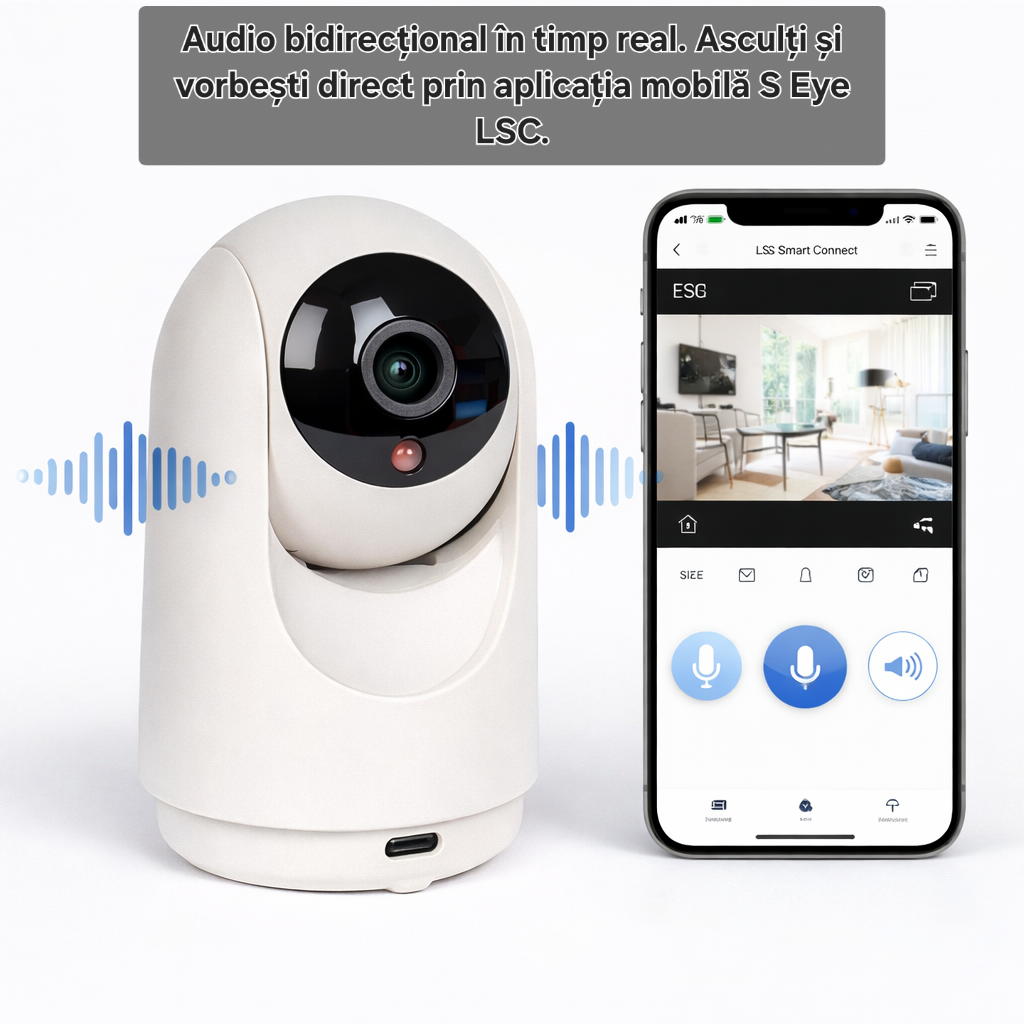 Camera supraveghere WiFi S Eye LSC rotativă HD 1296p cu vedere nocturnă detectare mișcare și audio bidirecțional
