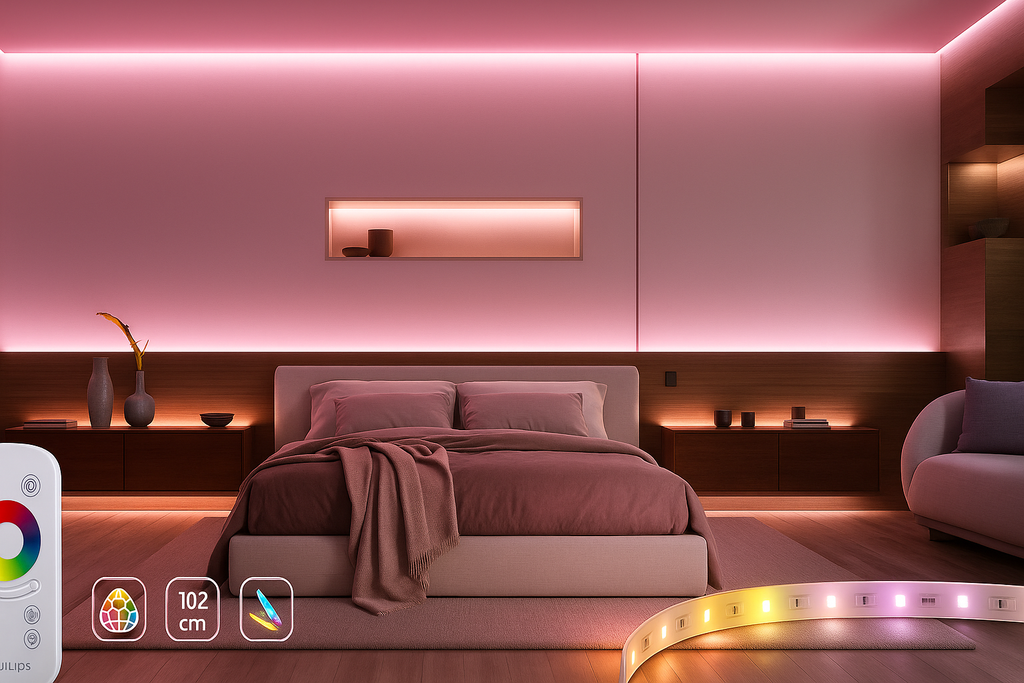 Bandă LED Philips RGB 5m, 24W, 1500 lm, telecomandă, 256 culori, iluminare ambientală