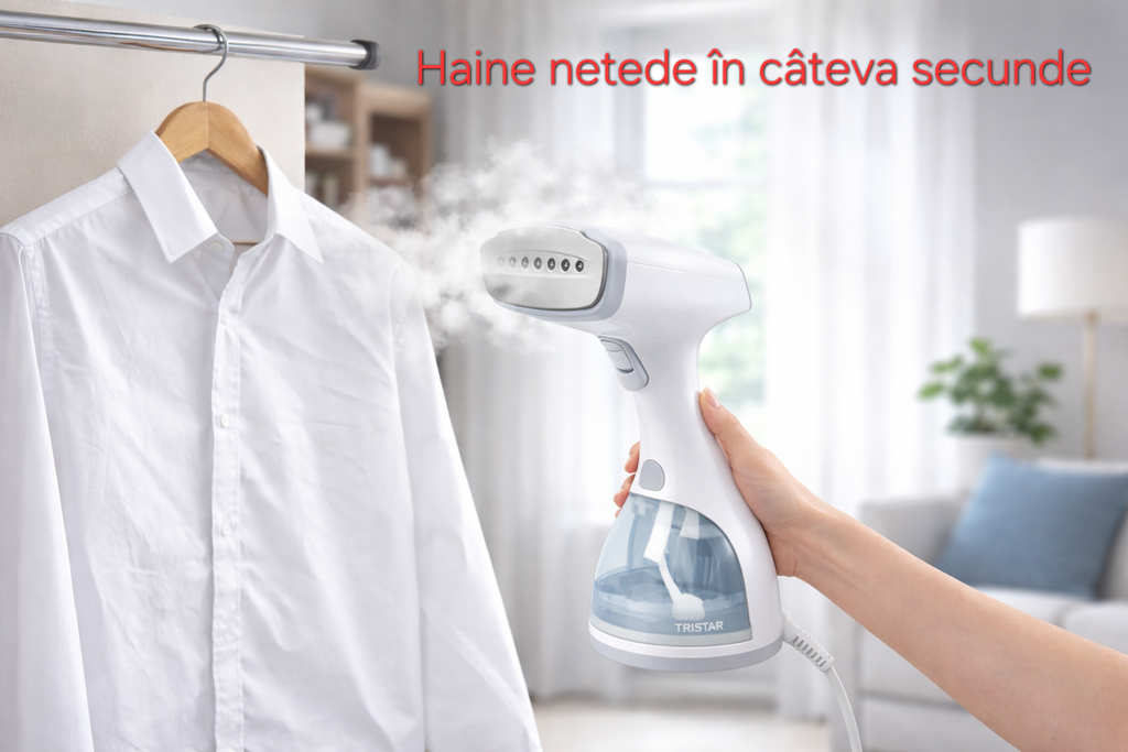 Calcator vertical cu abur s-Eye Tristar 1500W, abur continuu 25 g minut, rezervor 0.3L