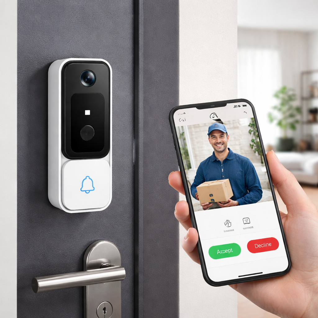 Sonerie Video WiFi Mini cu Cameră HD, Audio Bidirecțional, Detecție Mișcare PIR, Viziune Nocturnă, ABT 2010