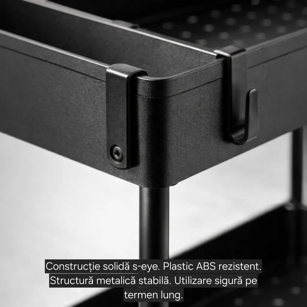 Organizator sub chiuvetă s-eye cu coș glisant, 2 niveluri, raft depozitare baie și bucătărie, negru