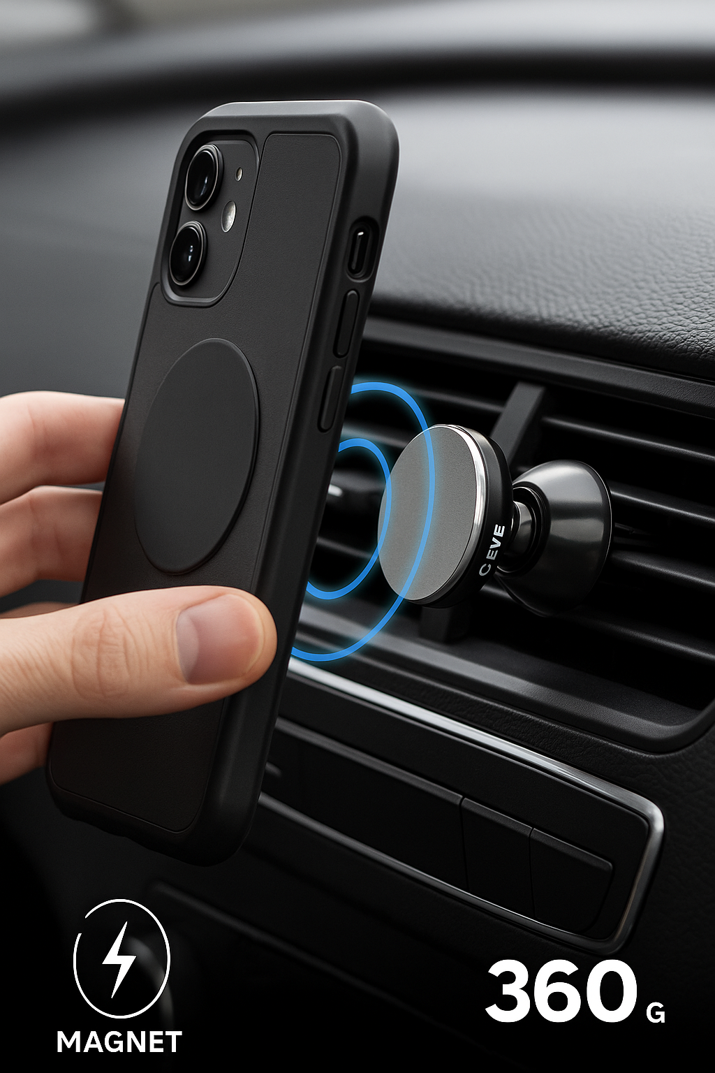 Suport auto magnetic S-Eye pentru telefon, prindere pe grila de ventilatie, rotire 360