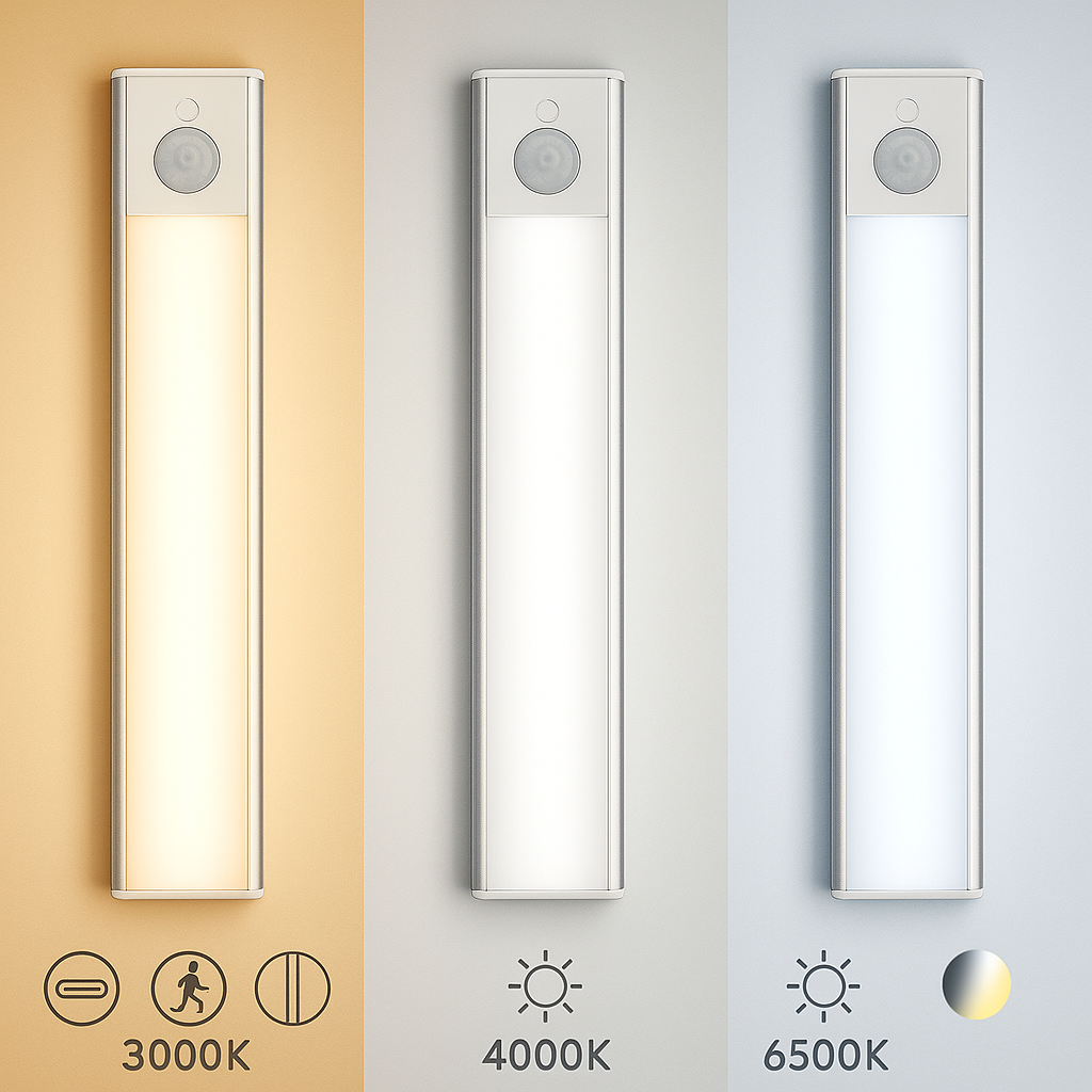 Lampa cu LED sub dulap S-Eye 200mm – Senzor de miscare, reincarcabila USB Type-C, 3 nuante de lumina (3000K-6500K) 