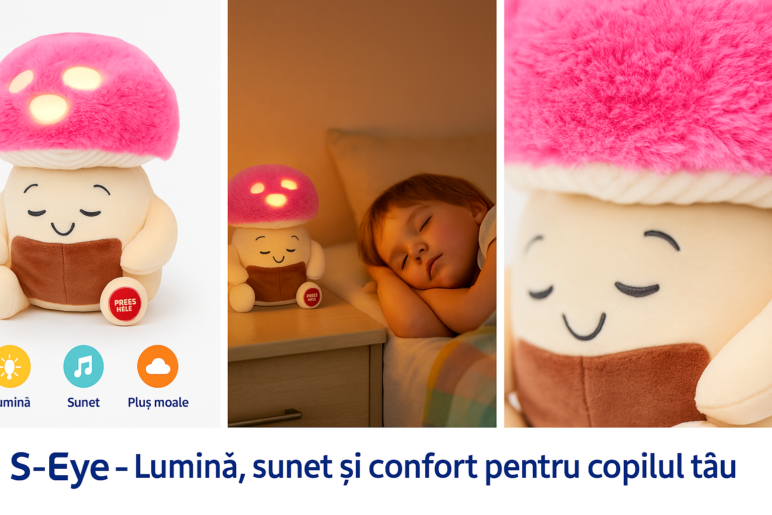 Lampa de Veghe Plusata S-Eye cu Lumina si Sunet – 3 Baterii AAA Incluse, Ideala pentru Camera Copiilor, inaltime cca 25-30 cm