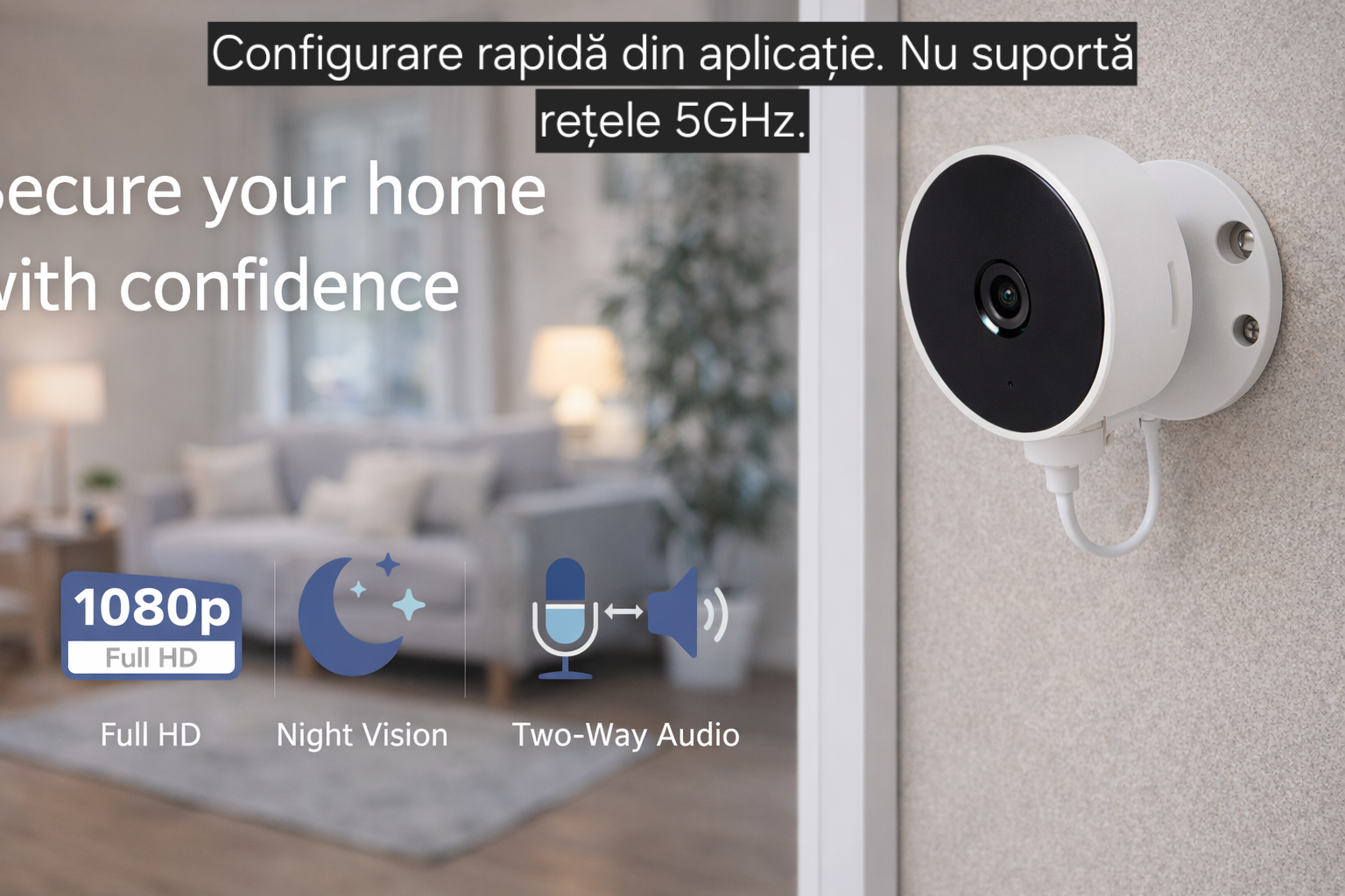 Cameră Supraveghere Interior s-Eye model LSC, Full HD 1080p, WiFi 2.4GHz, Audio Bidirecțional, Night Vision 5m, Unghi 75°, Alb