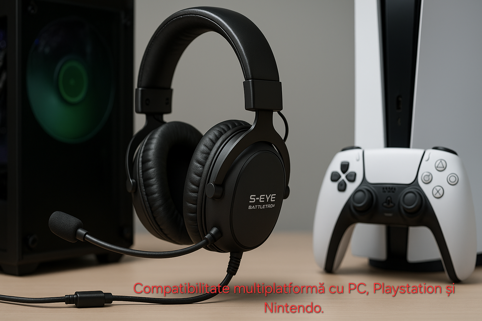 Casti gaming s-Eye Battletron cu sunet surround 360 grade RGB, microfon flexibil USB si pernite over ear confortabile
