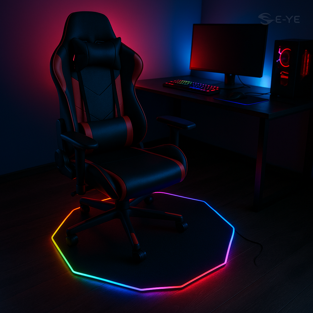 Covoraș de Podea Gaming S-Eye, LED RGB, octogonal, antiderapant, 115 cm, multicolor