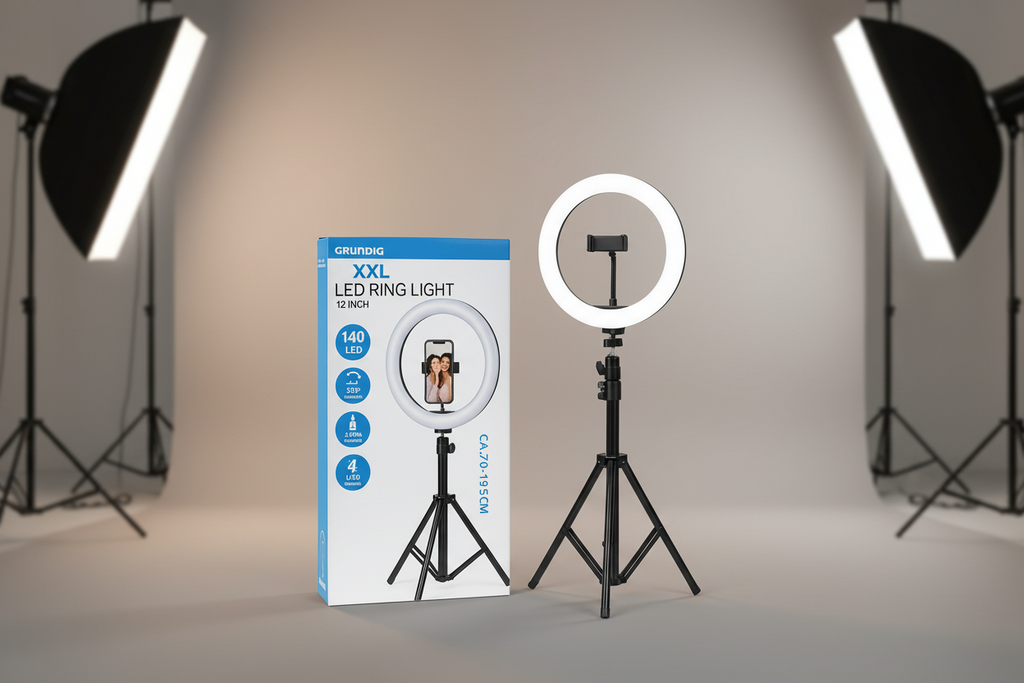 Lampa Selfie XXL 140 LED, Lumina Rece-Calda-Neutra, Stativ Metalic Reglabil, USB