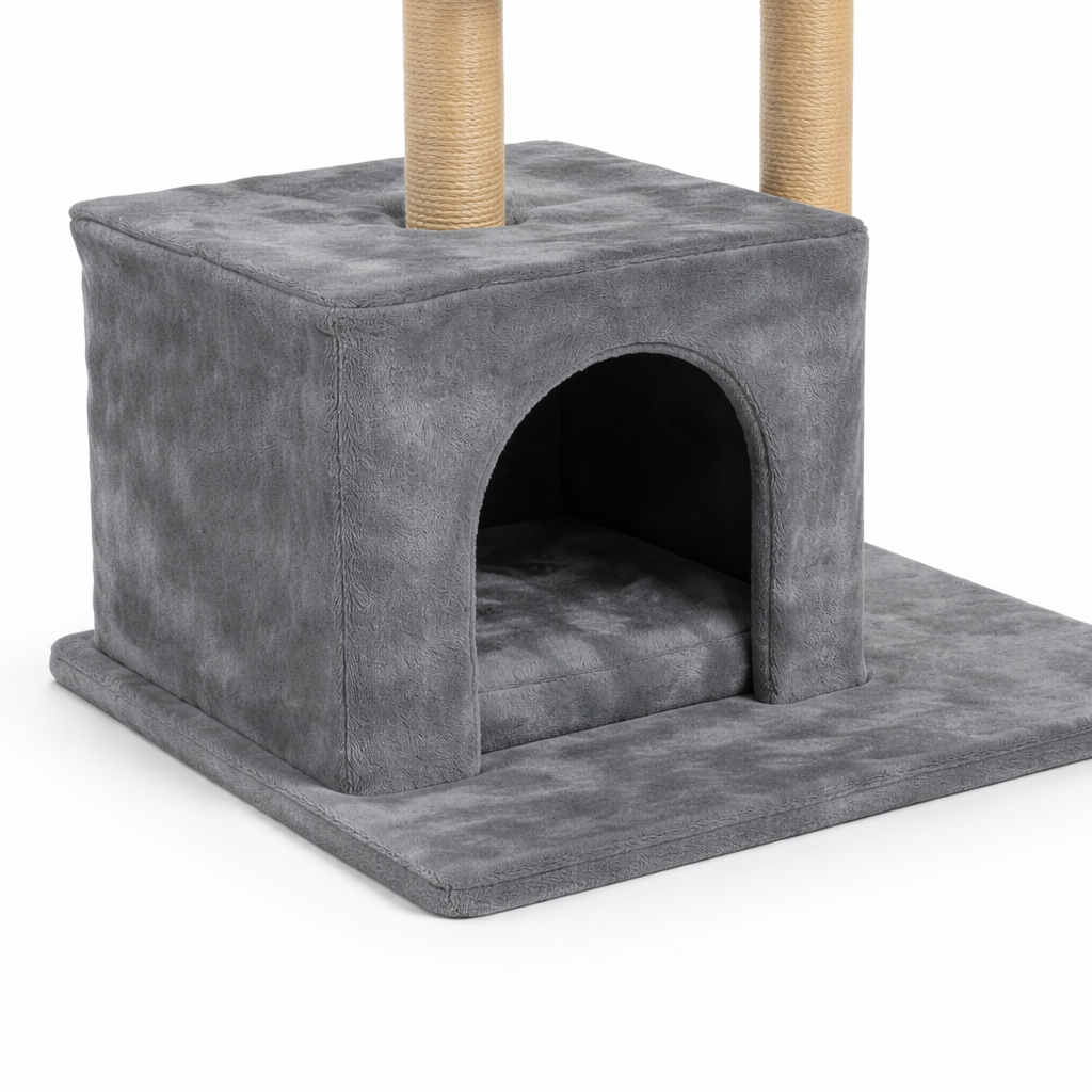 Ansamblu Joaca Pisici S-Eye - Stalp Zgariat 3 Niveluri, 30x50x90 cm, Plus Moale, Sisal Rezistent, Gri