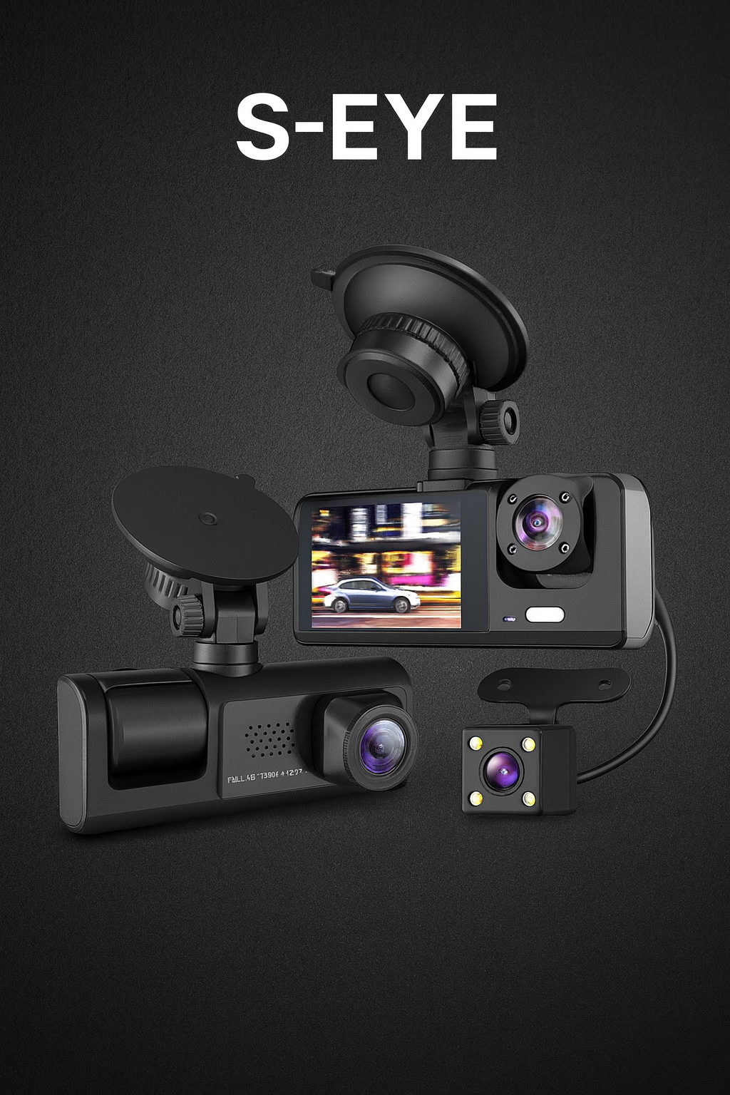 Camera video de bord auto s-Eye 1080P HD cu 3 camere, detectie de miscare, senzor G, camera de bord cu monitorizare parcare 24H, DVR, camera cu unghi de vizualizare de 170° pentru masina