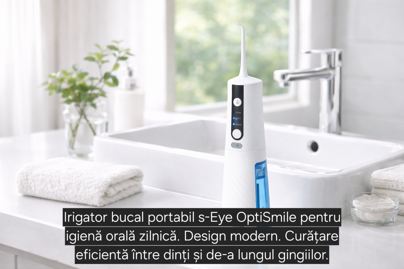 Irigator Bucal S-Eye OptiSmile Portabil cu Jet de Apa, 3 Moduri, USB-C