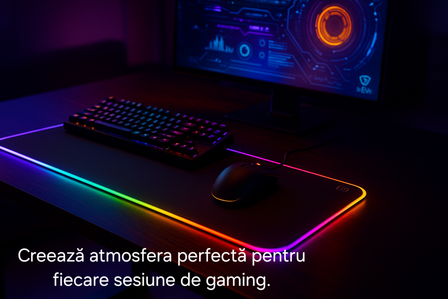 Mouse Pad RGB s-Eye XXL, Control Wi-Fi, Iluminare Inteligentă, 90x30cm