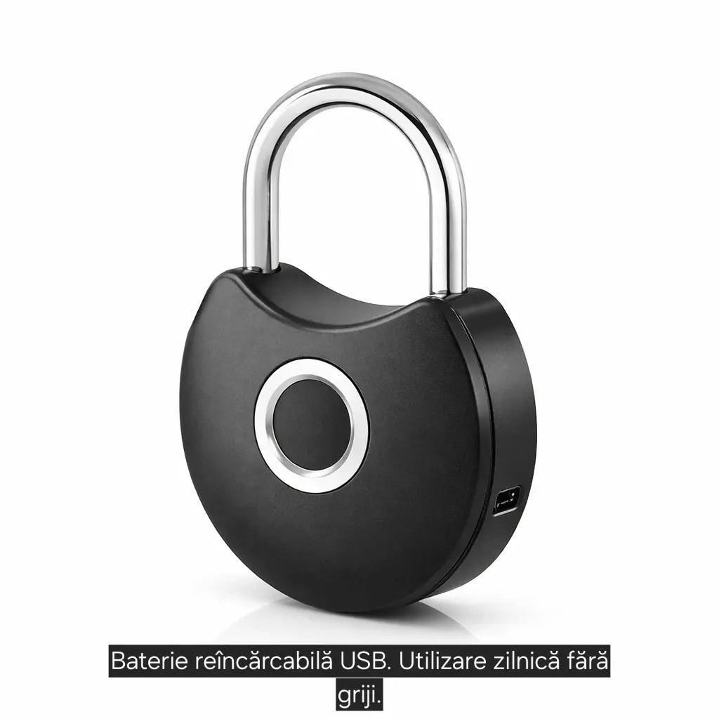 Lacăt inteligent s-Eye cu amprentă, aplicație Tuya, fără cheie, USB reîncărcabil, IP65, negru