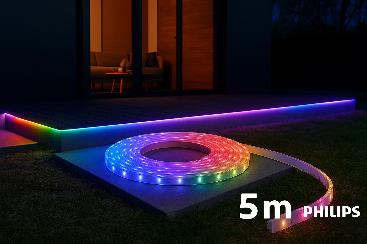 Bandă LED Philips Exterior 5 m RGB 1500 lm cu Telecomandă și Protecție IP44