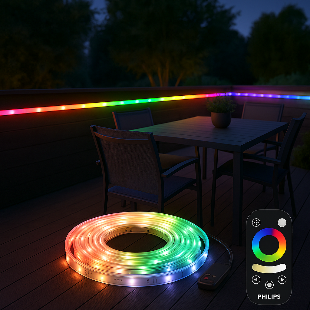 Bandă LED Philips Exterior 5 m RGB 1500 lm cu Telecomandă și Protecție IP44