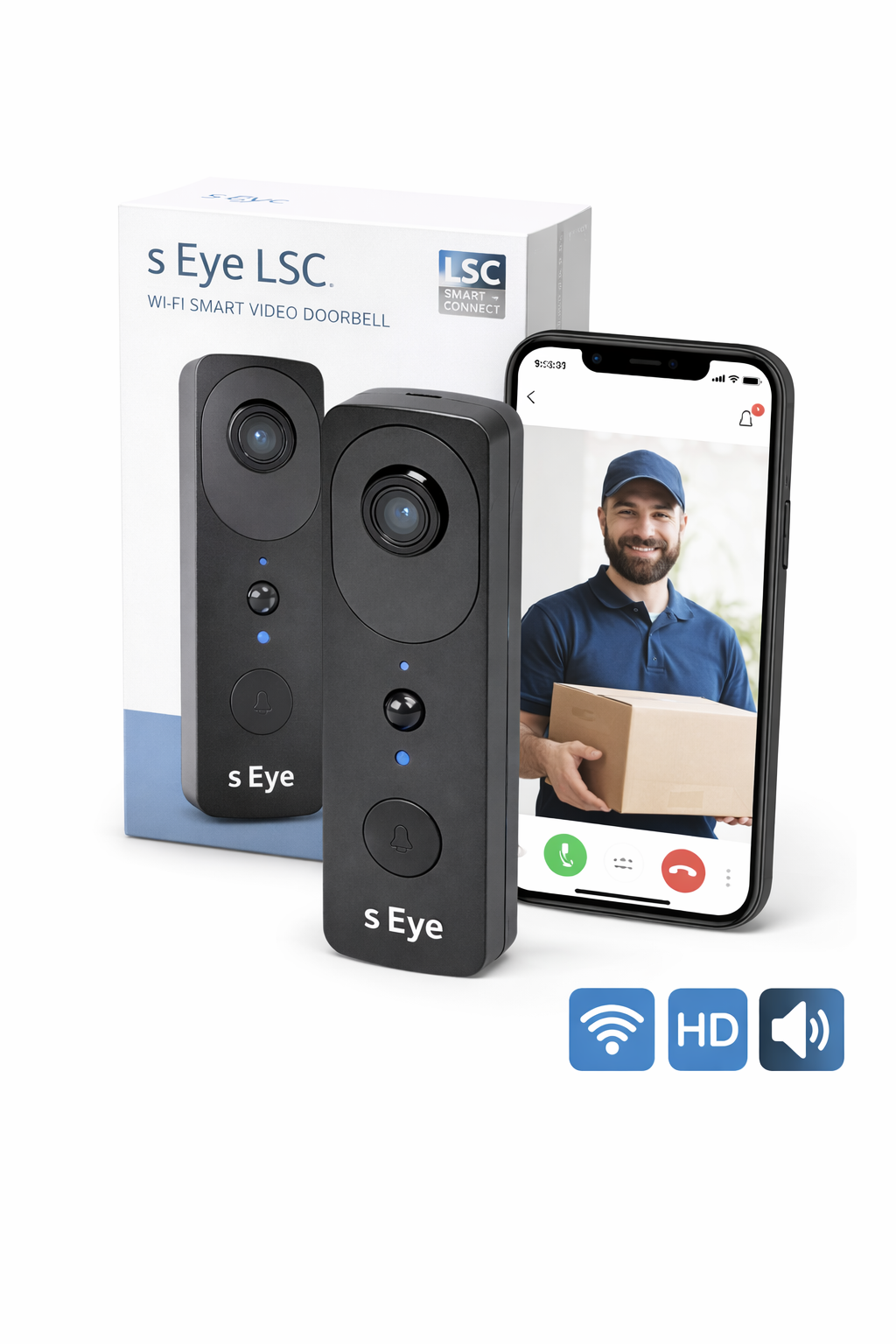 Sonerie video smart s-Eye WiFi 2.4GHz cu cameră HD 1296p și baterie reîncărcabilă