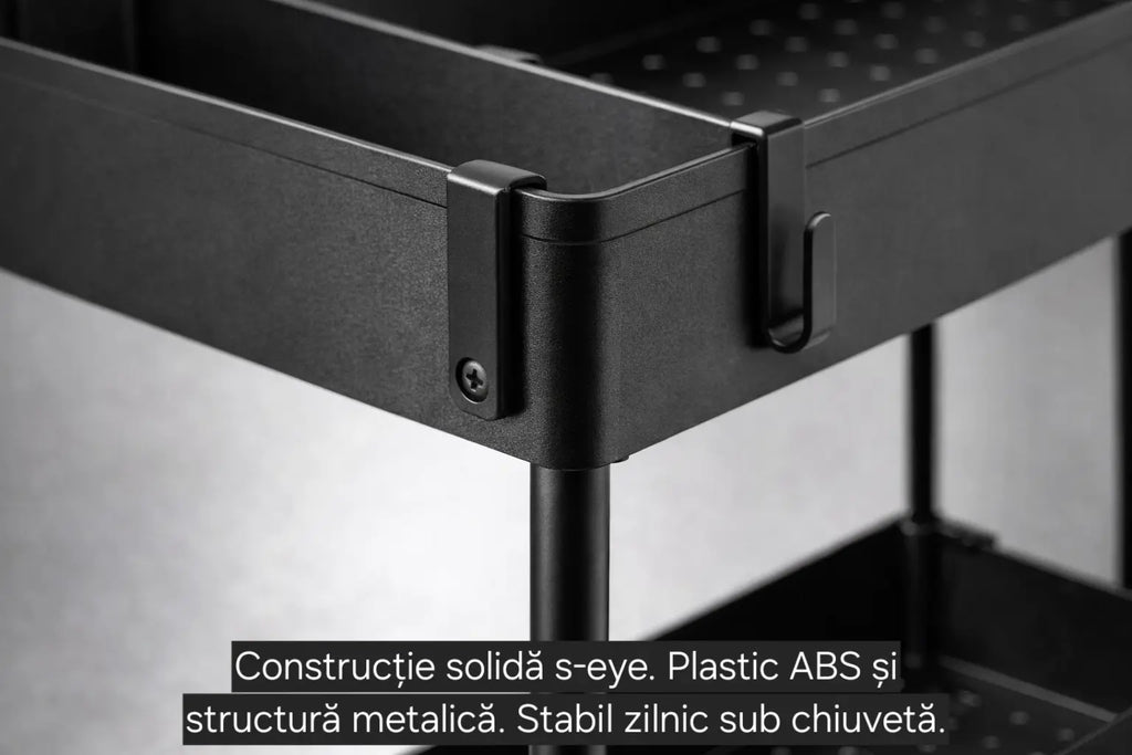 Organizator sub chiuvetă s-eye cu coș glisant, 2 niveluri, raft depozitare baie și bucătărie, negru