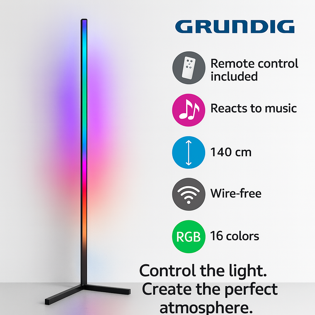 Lampa LED Grundig RGB 140 cm cu Telecomanda si Reactie la Muzica – Iluminare Inteligenta pentru Camera Moderna