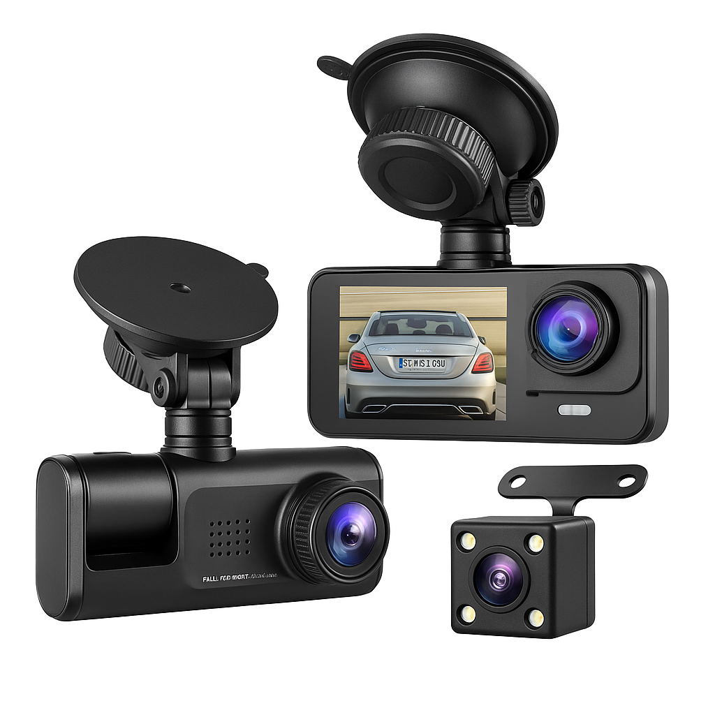 Camera video de bord auto s-Eye 1080P HD cu 3 camere, detectie de miscare, senzor G, camera de bord cu monitorizare parcare 24H, DVR, camera cu unghi de vizualizare de 170° pentru masina