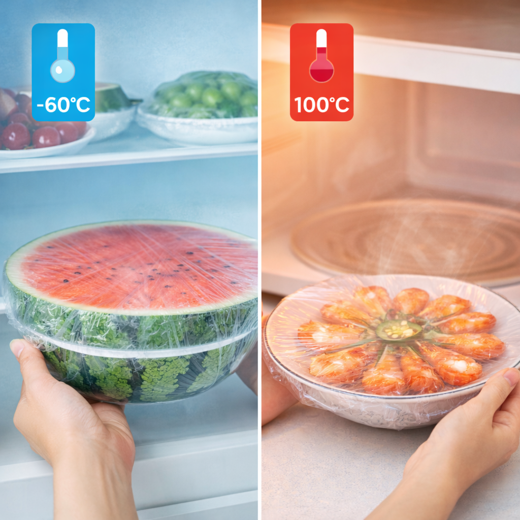 Huse elastice pentru alimente, set 100 bucăți, protecție farfurii și boluri, material PE alimentar