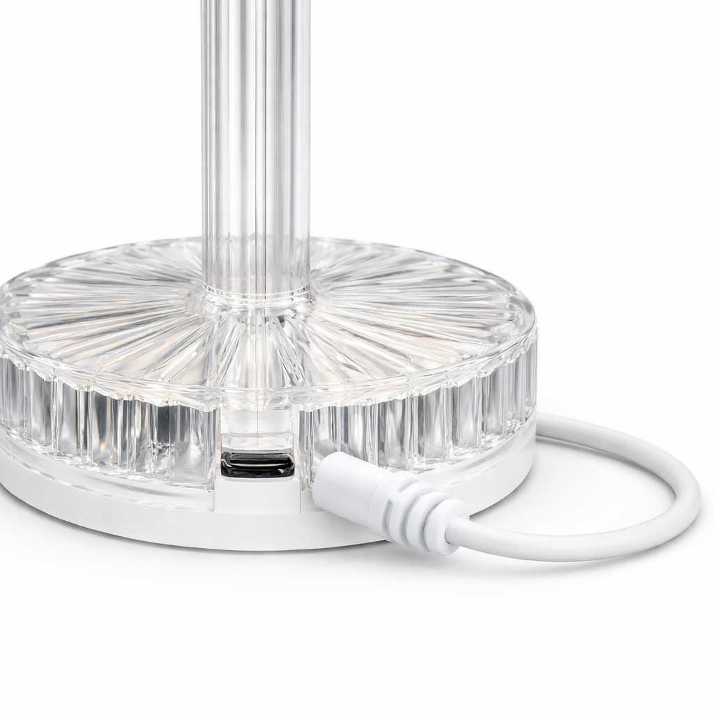 Lampa de Masa Tactila LED S-Eye - Design Cristal Transparent, Lumina Calda, Alimentare USB