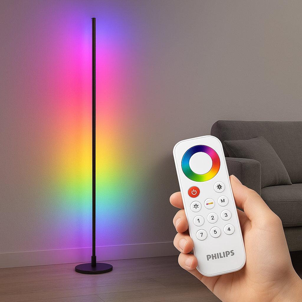 Lampa Philips RGBIC 142 cm, 13 moduri lumina, telecomanda, gradient si efecte dinamice