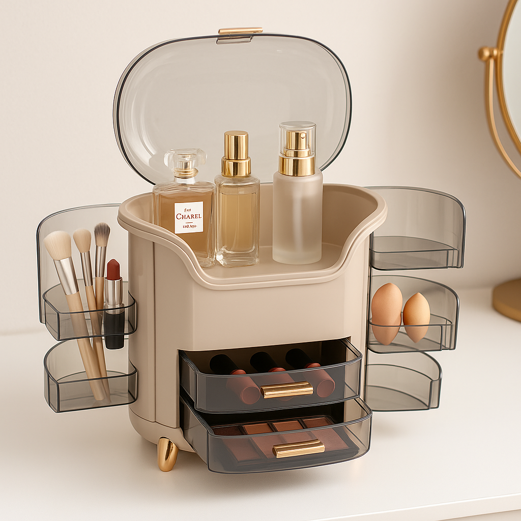 Organizator machiaj S Eye cu sertare și capac anti praf 30x20x34 cm