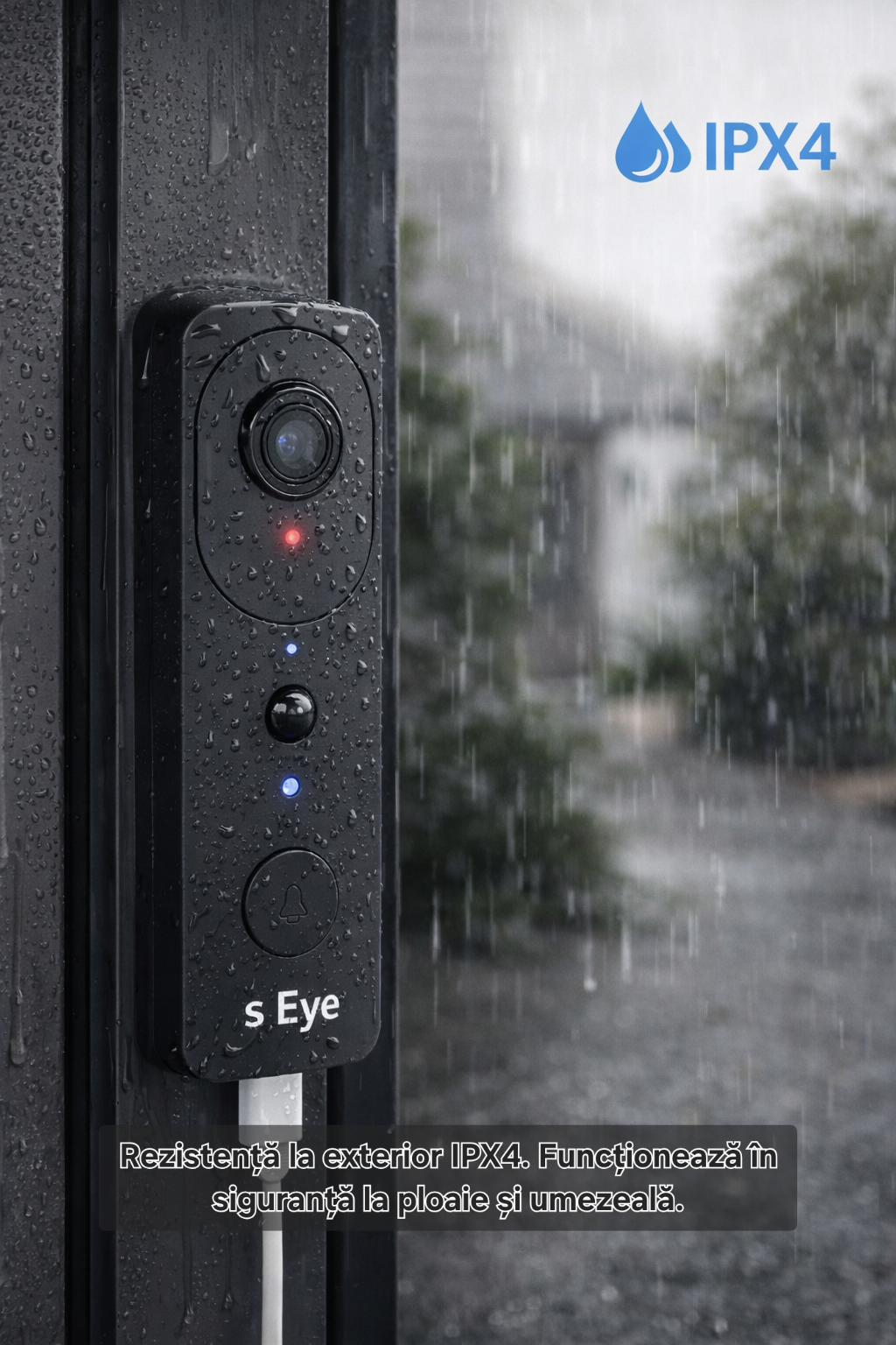 Sonerie video smart s-Eye WiFi 2.4GHz cu cameră HD 1296p și baterie reîncărcabilă