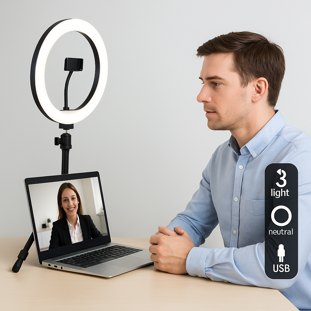 Lampa Selfie XXL 140 LED, Lumina Rece-Calda-Neutra, Stativ Metalic Reglabil, USB