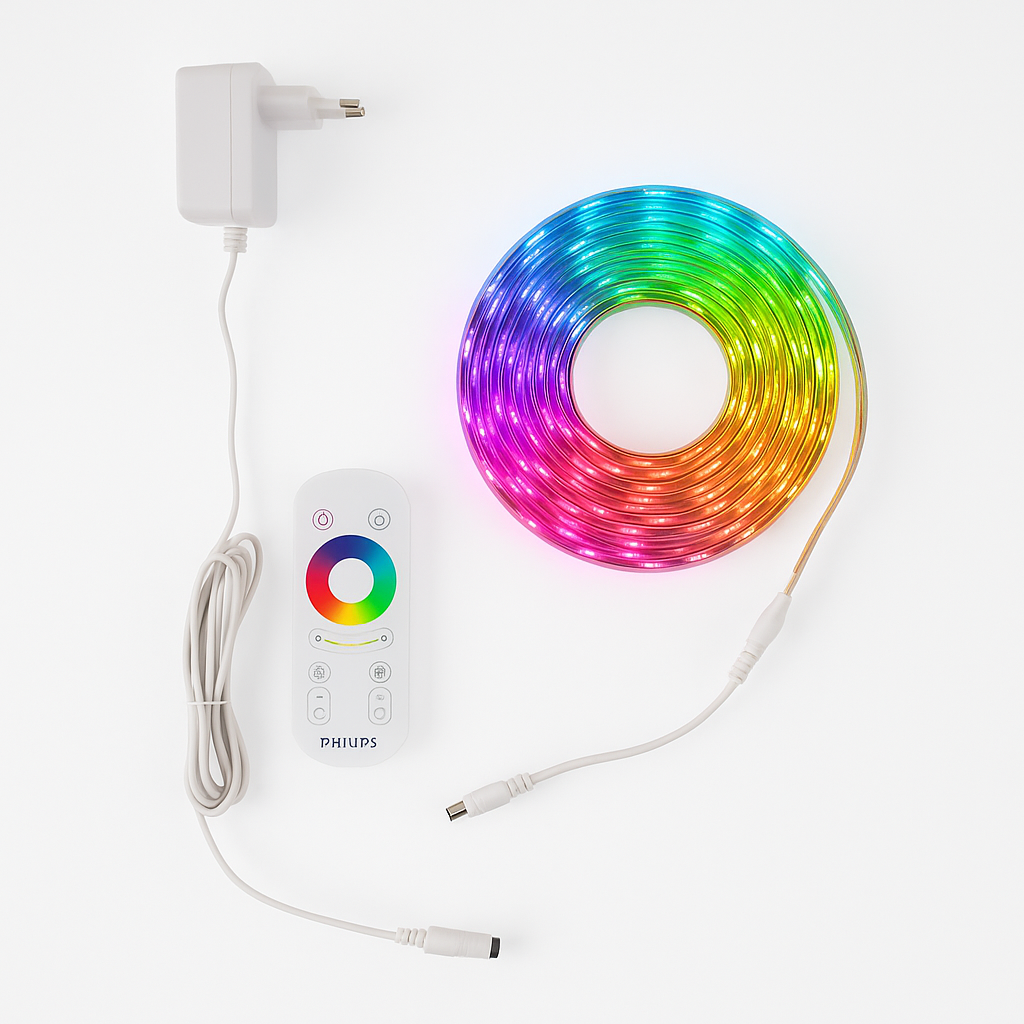 Bandă LED Philips RGB 5m, 24W, 1500 lm, telecomandă, 256 culori, iluminare ambientală