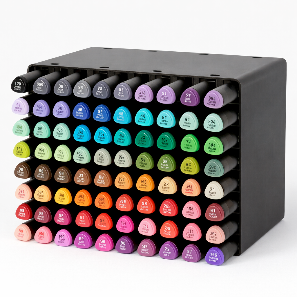 Markere permanente s-Eye 80 culori, pe baza de alcool, varf dublu fin si lat, cu suport