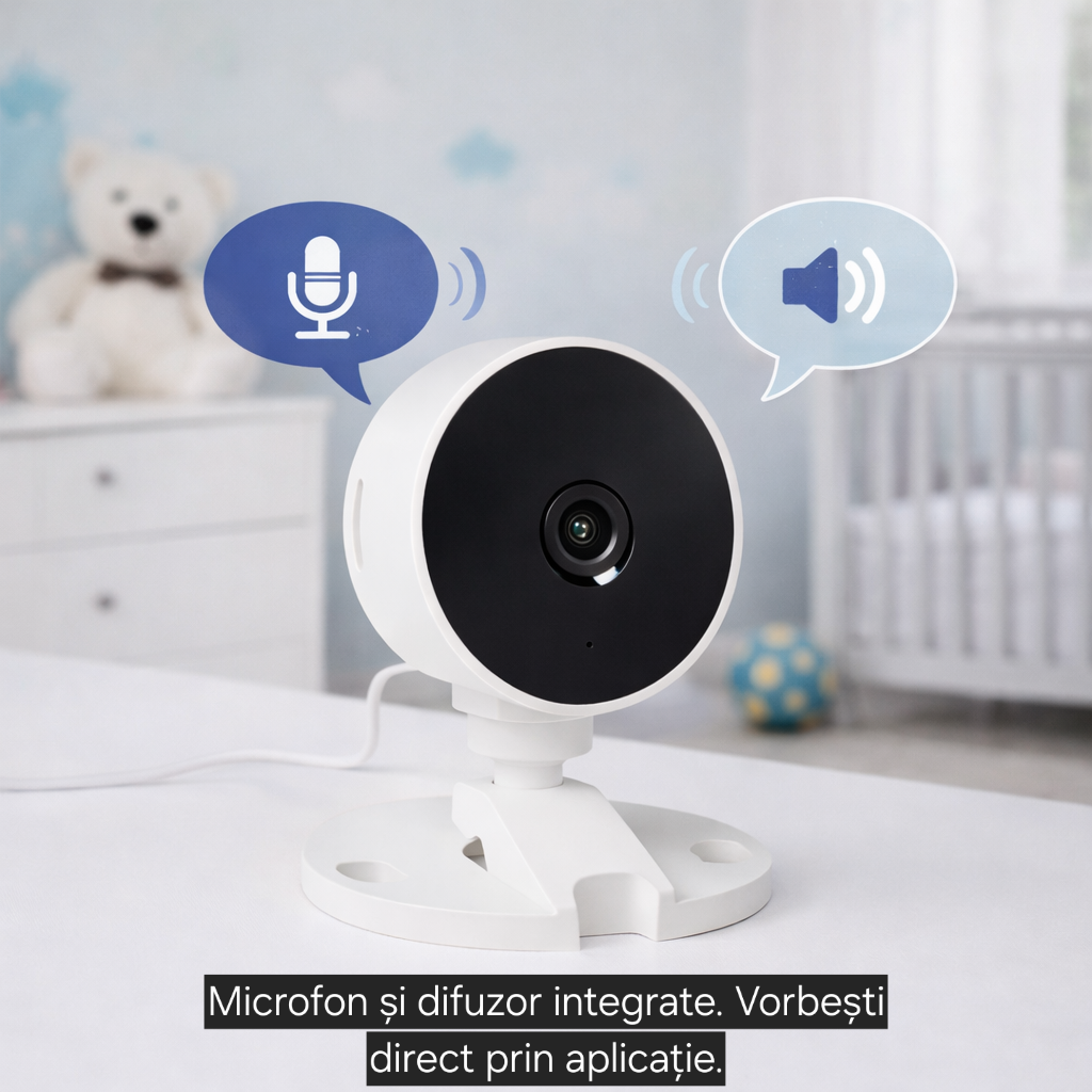 Cameră Supraveghere Interior s-Eye model LSC, Full HD 1080p, WiFi 2.4GHz, Audio Bidirecțional, Night Vision 5m, Unghi 75°, Alb