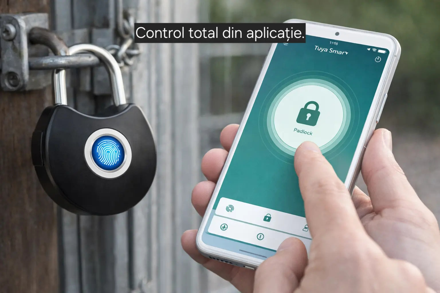 Lacăt inteligent s-Eye cu amprentă, aplicație Tuya, fără cheie, USB reîncărcabil, IP65, negru