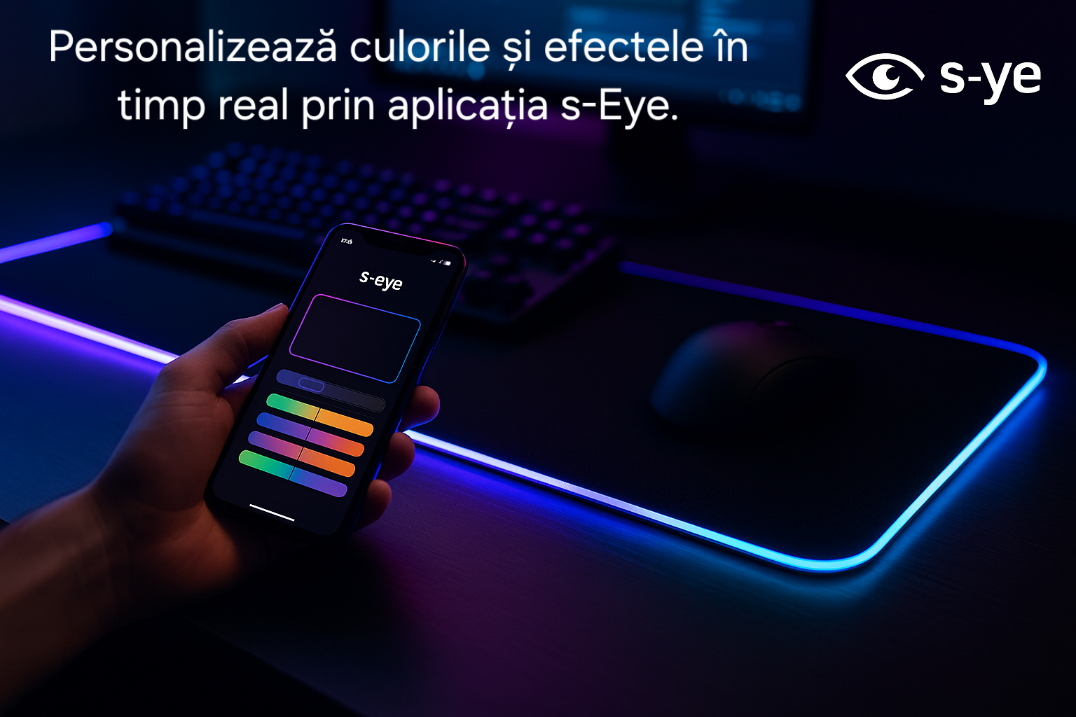 Mouse Pad RGB s-Eye XXL, Control Wi-Fi, Iluminare Inteligentă, 90x30cm