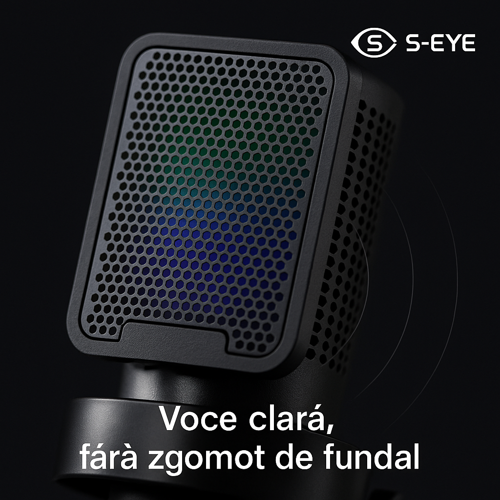 Microfon Profesional S-Eye USB cu LED RGB si Rotire 180° – Sunet Clar pentru Podcast si Gaming