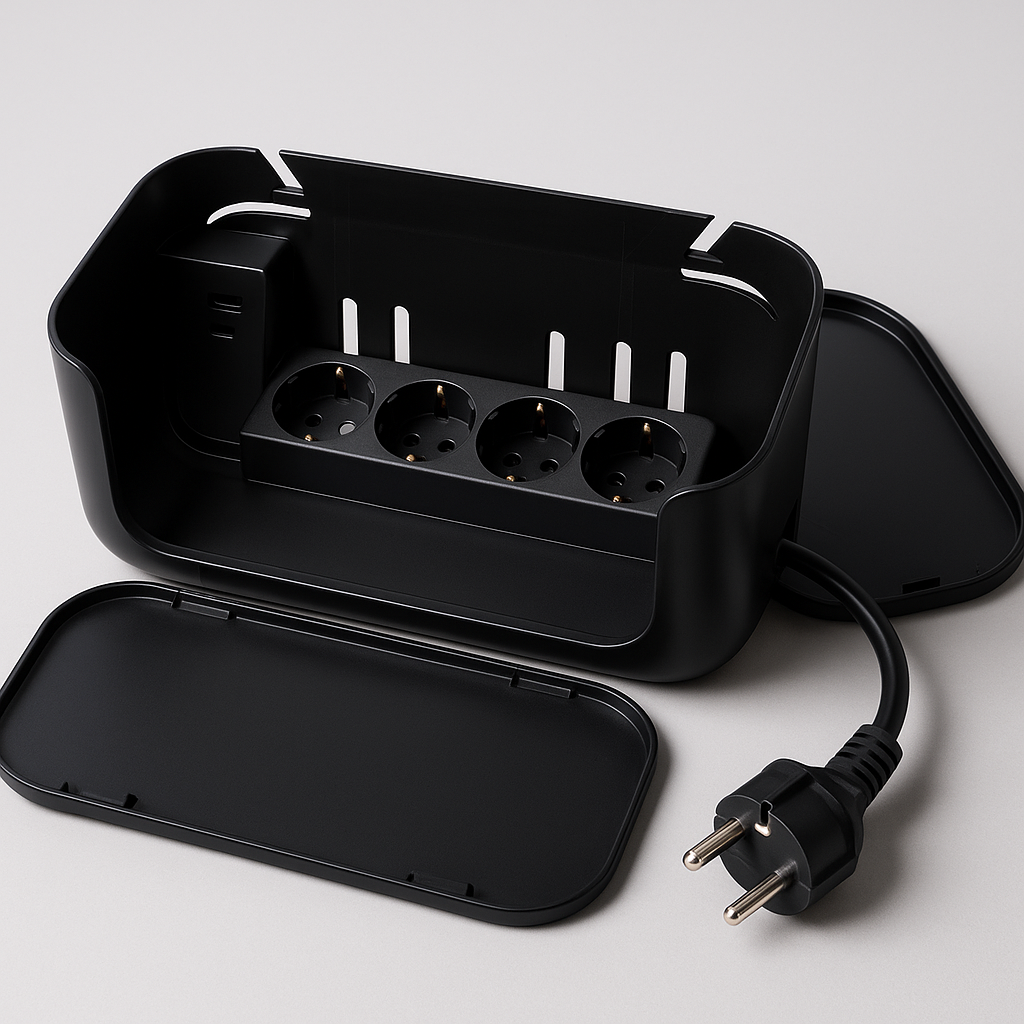 Cutie organizare cabluri S-Eye cu 5 prize USB-A USB-C și capac de protecție