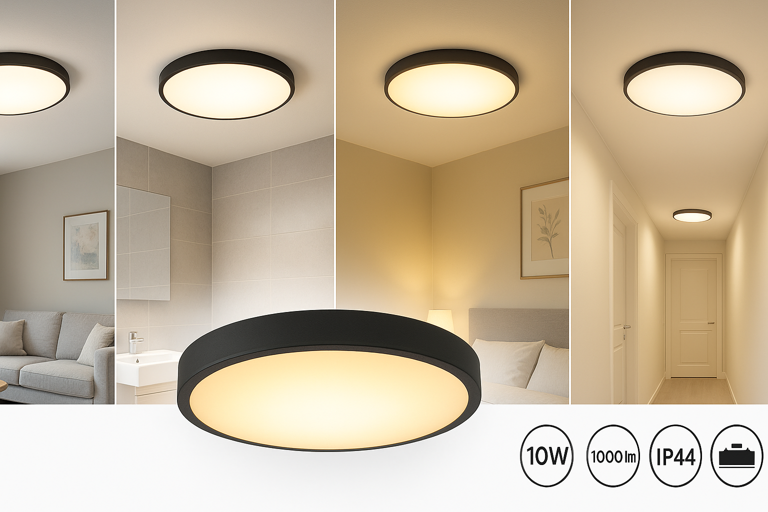 Plafoniera LED Philips CL200 Black, 10W, 1000 lm, 3000K, IP44, Ø24 cm