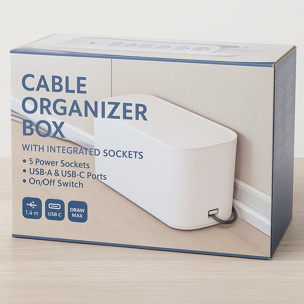 Cutie organizare cabluri S-Eye cu 5 prize USB-A USB-C și capac de protecție