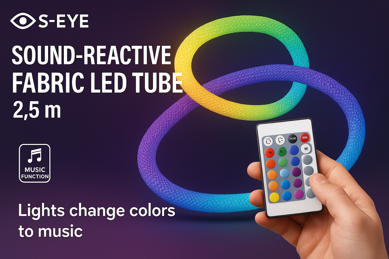 S-Eye Tub luminos RGB 2.5 m cu material textil flexibil si control remote