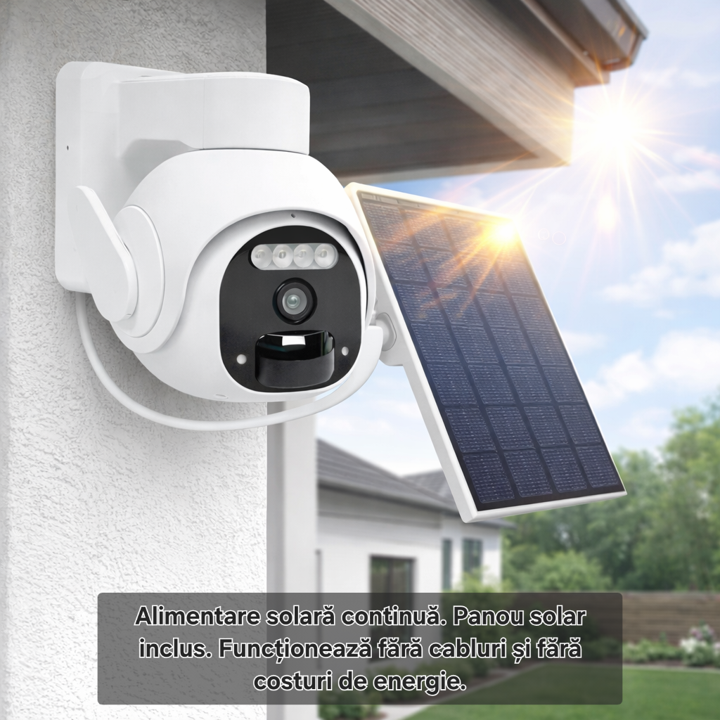Camera supraveghere s-Eye LSC WiFi cu alimentare solară, PTZ, 1296p HD, detecție mișcare, sirenă, vedere nocturnă, IP65