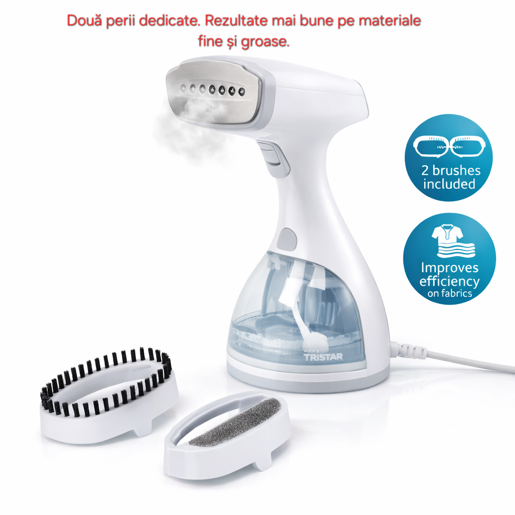 Calcator vertical cu abur s-Eye Tristar 1500W, abur continuu 25 g minut, rezervor 0.3L