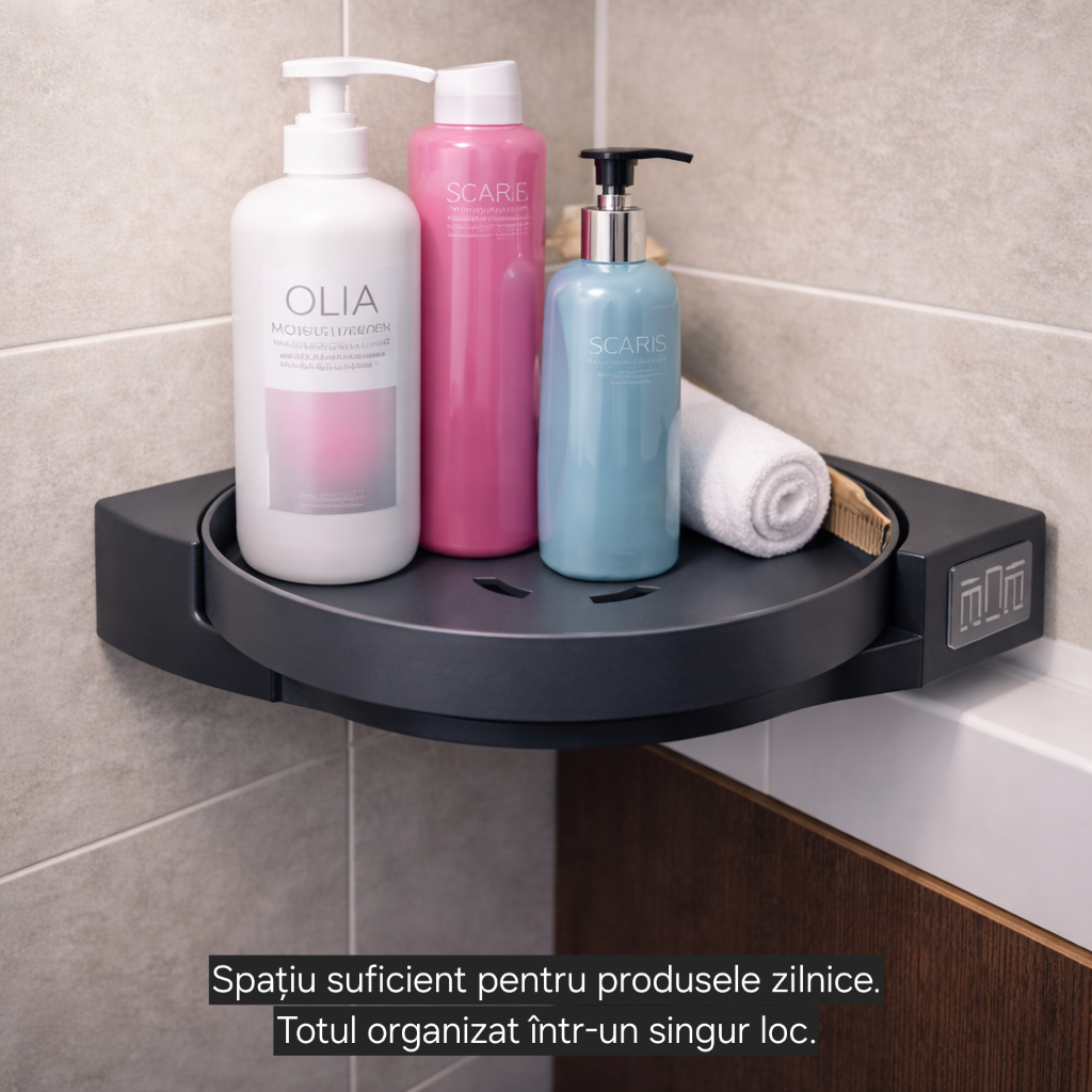Suport Rotativ Baie S-Eye 360°, Montaj Fara Gaurire, Organizator Cosmetic Rezistent la Umezeala