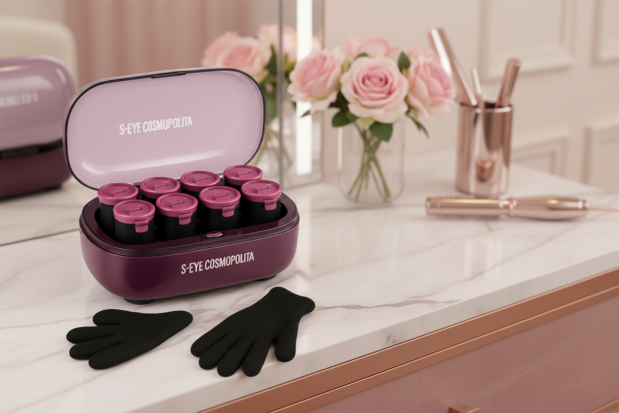 Set bigudiuri termine Cosmopolita s-eye Încălzite 430W cu 10 rol și mănușă anti-căldură