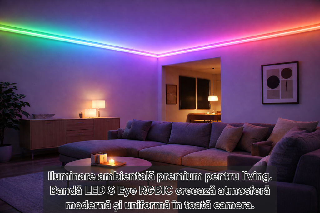 Bandă LED S Eye RGBIC 30 m, iluminare ambientală multicolor, alb reglabil 2700K 6500K, telecomandă inclusă
