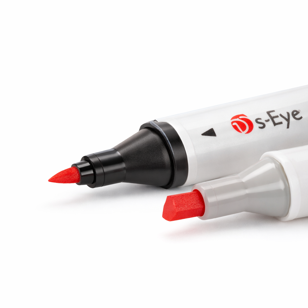 Markere permanente s-Eye 80 culori, pe baza de alcool, varf dublu fin si lat, cu suport