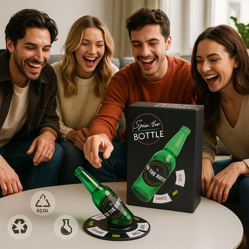 Joc de petrecere s-Eye,  Spin The Bottle SI, „Învârte sticla”, cu provocări amuzante, pentru grupuri de prieteni