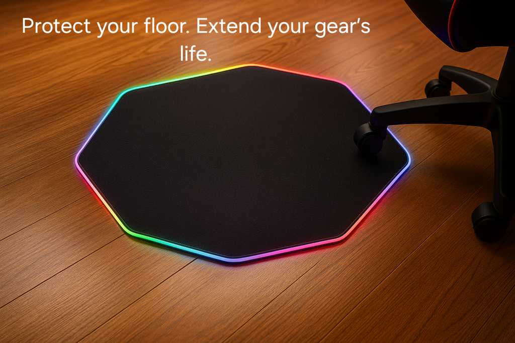 Covoraș de Podea Gaming S-Eye, LED RGB, octogonal, antiderapant, 115 cm, multicolor