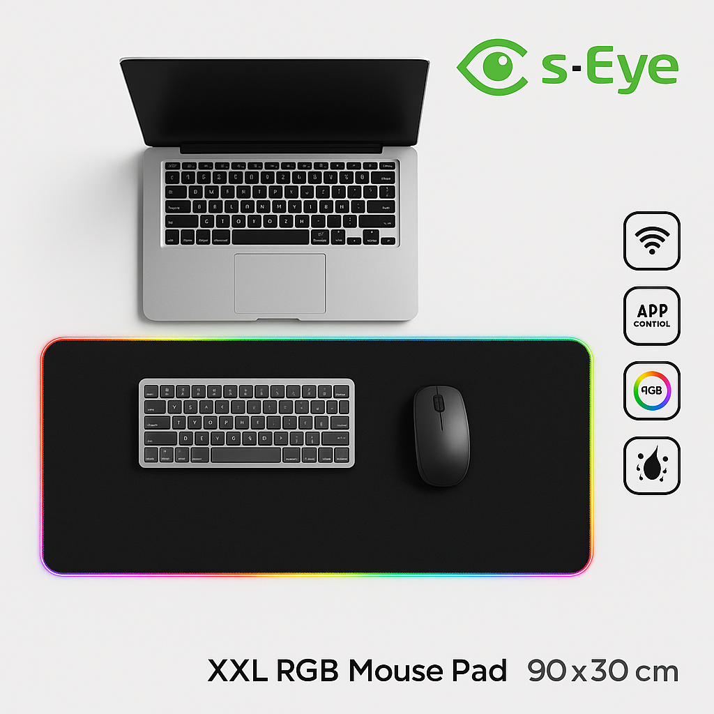 Mouse Pad RGB s-Eye XXL, Control Wi-Fi, Iluminare Inteligentă, 90x30cm