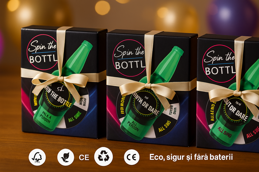 Joc de petrecere s-Eye,  Spin The Bottle SI, „Învârte sticla”, cu provocări amuzante, pentru grupuri de prieteni